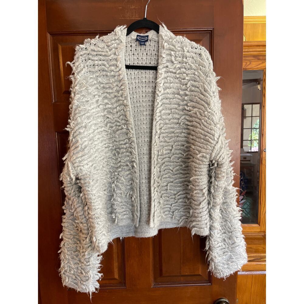 SCOOP WYELASH RIBBONED KNIT CARDIGAN SILVER SIZE L - Picture 4 of 7